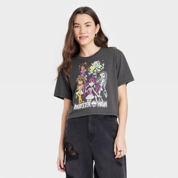Women's Monster High Cropped Short Sleeve Graphic T-shirt - Black