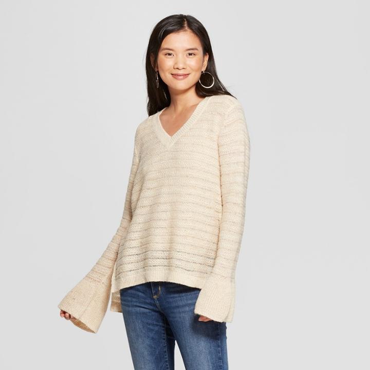 Women's Long Sleeve Pointelle Pullover - Knox Rose Natural