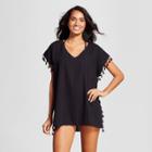 Cover 2 Cover Women's Tassel Trim Poncho Cover Up Dress - Black