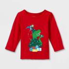 Toddler Boys' Adaptive Christmas Dinosaur Long Sleeve Graphic T-shirt - Cat & Jack Red