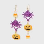 No Brand Halloween Spider Pumpkin Drop Earrings - Purple/orange