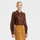 Women's Bishop Long Sleeve Button-down Shirt - Who What Wear Brown