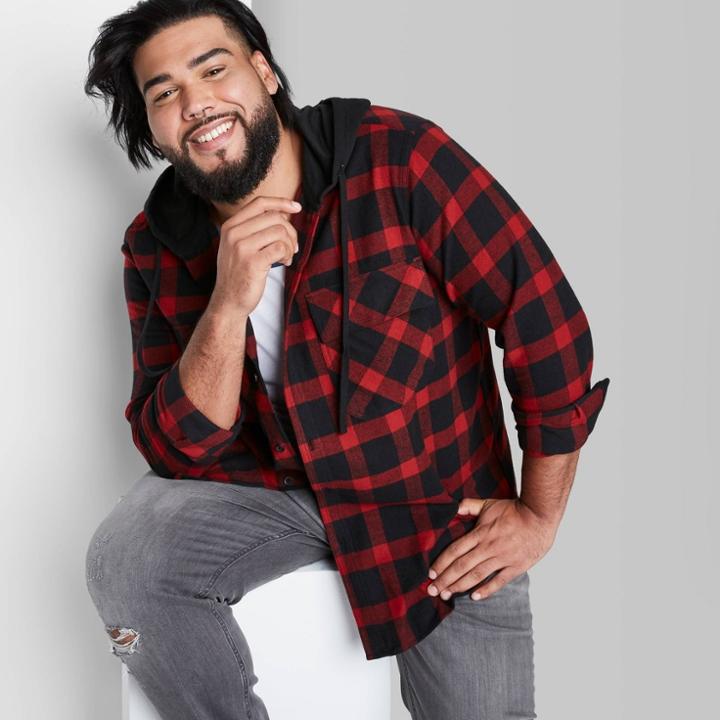 Adult Extended Size Checked Casual Fit Long Sleeve Button-down Shirt - Original Use Red/check