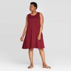 Women's Plus Size Sleeveless Crewneck Knit A-line Dress - Ava & Viv Burgundy (red)