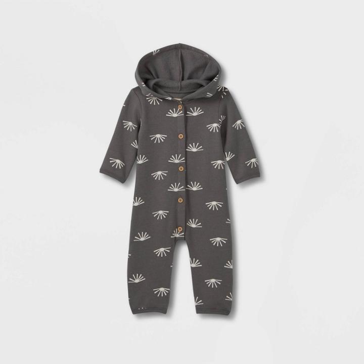 Grayson Collective Baby Half Moon Hooded Fleece Romper - Gray Newborn