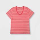 Women's Plus Size Striped Short Sleeve V-neck T-shirt - Universal Thread Red 1x, Women's,