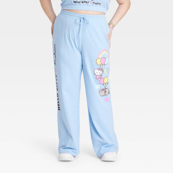 Sanrio Women's Hello Kitty And Pusheen Graphic Flare Leg Lounge Pants - Blue