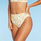 Women's Cheeky High Waist Bikini Bottom - Wild Fable Green Daisy Print Xxs