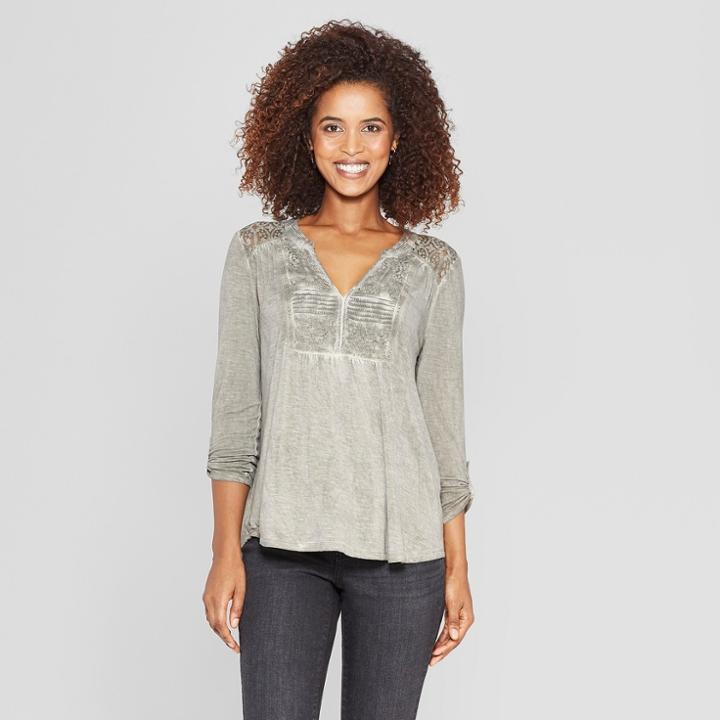 Women's Long Sleeve Lace Detail Blouse - Knox Rose Green