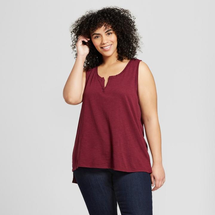 Women's Plus Size V Slit Tank - Universal Thread Red