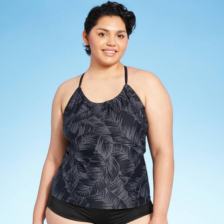 Women's Racerback Tankini Top - Kona Sol Black & Gray Palm Print