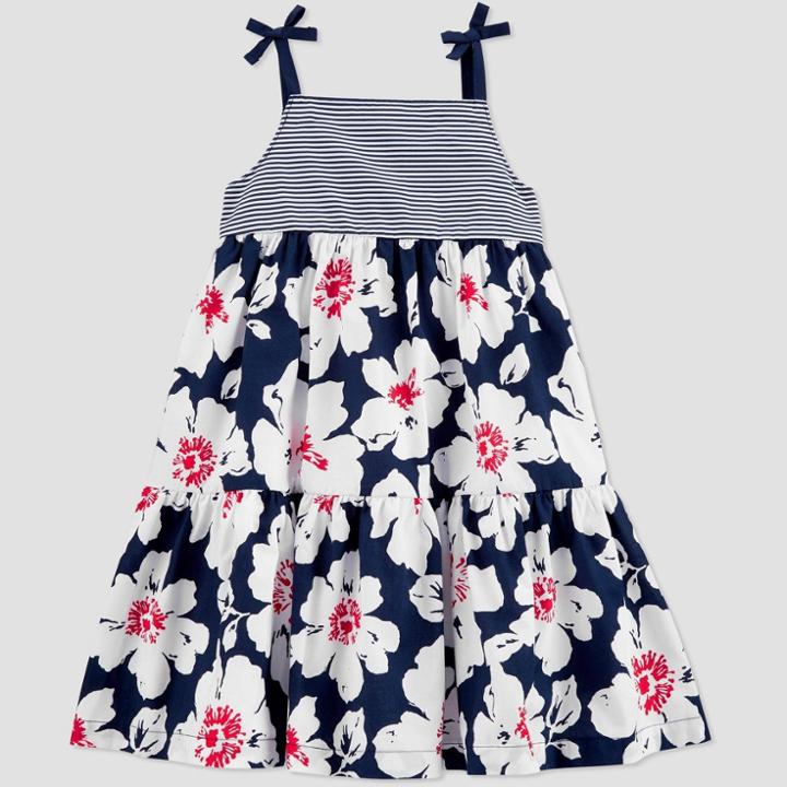 Toddler Girls' 4th Of July Floral Sleeveless Dress - Just One You Made By Carter's Navy/white 2t, Girl's, White Blue