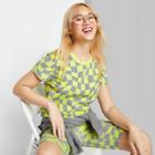Women's Short Sleeve Shrunken Boxy T-shirt - Wild Fable Lime Green Checks