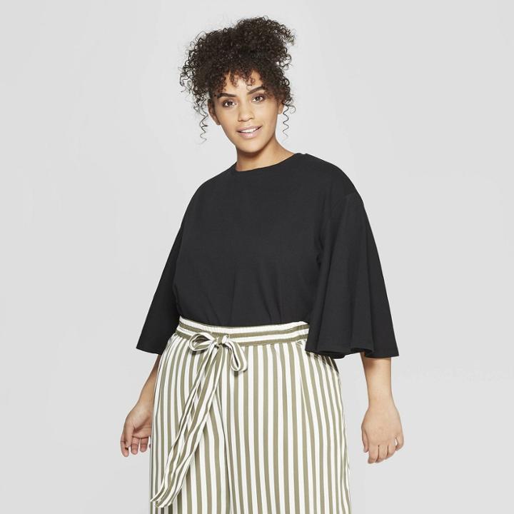 Women's Plus Size Bell Sleeve Crew Neck Top - Who What Wear Black