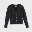 Toddler Girls' V-neck Fuzzy Sparkle Cardigan - Cat & Jack Black