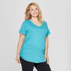 Maternity Plus Size Short Sleeve Shirred V-neck T-shirt - Isabel Maternity By Ingrid & Isabel Turquoise Heather