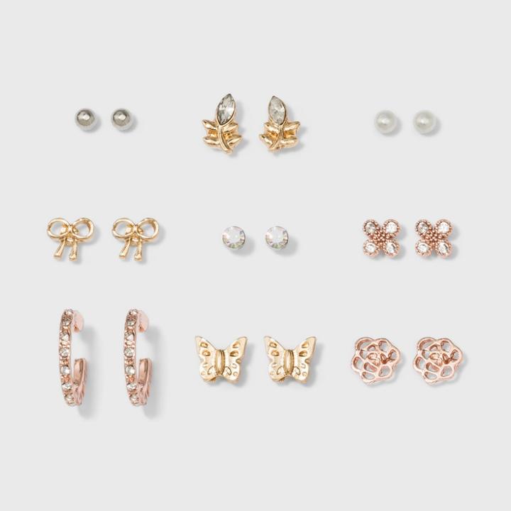 Butterfly, Bow And Flower Stud Earring Set 9ct - Wild Fable,