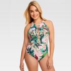 Women's Slimming Control Floral Strappy High Neck One Piece Swimsuit - Multi-colored - M - Beach Betty By Miracle Brands,