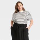 Women's Plus Size Short Sleeve Linen T-shirt - A New Day Black/white