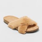 Women's Bella Cross Band Faux Fur Footbed Slide Sandals - Mossimo Supply Co. Tan