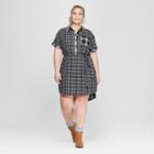 Women's Plus Size Plaid Short Sleeve Shirt Dress - Universal Thread Black