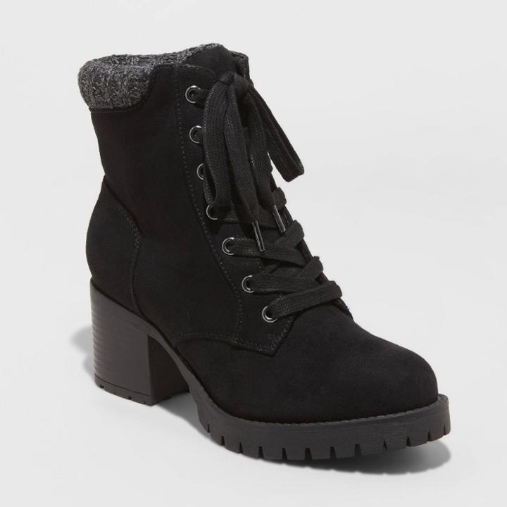 Women's Aveline Microsuede Heeled Lace Up Fashion Boots - Universal Thread Black
