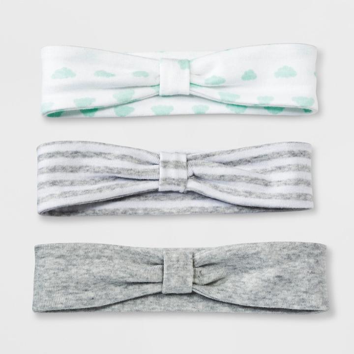 Baby Girls' In The Clouds 3pk Head Wraps - Cloud Island Mint Newborn, Green