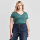 Women's Plus Size Short Sleeve V-neck Slim Fit T-shirt - Ava & Viv Green 1x, Women's,