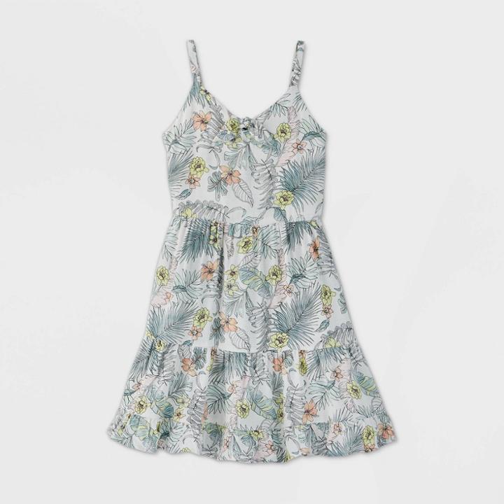 Girls' Tie Front Ruffle Bottom Dress - Art Class White