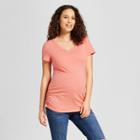Maternity Side Shirred Striped Short Sleeve V-neck T-shirt - Isabel Maternity By Ingrid & Isabel Orange Heather