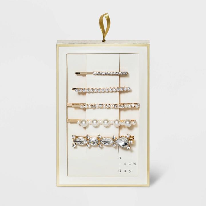 Pearl & Crystal Hair Pin Gifting Set 5pc - A New Day Gold