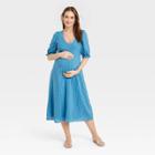 The Nines By Hatch Elbow Sleeve Tonal Maternity Dress Blue