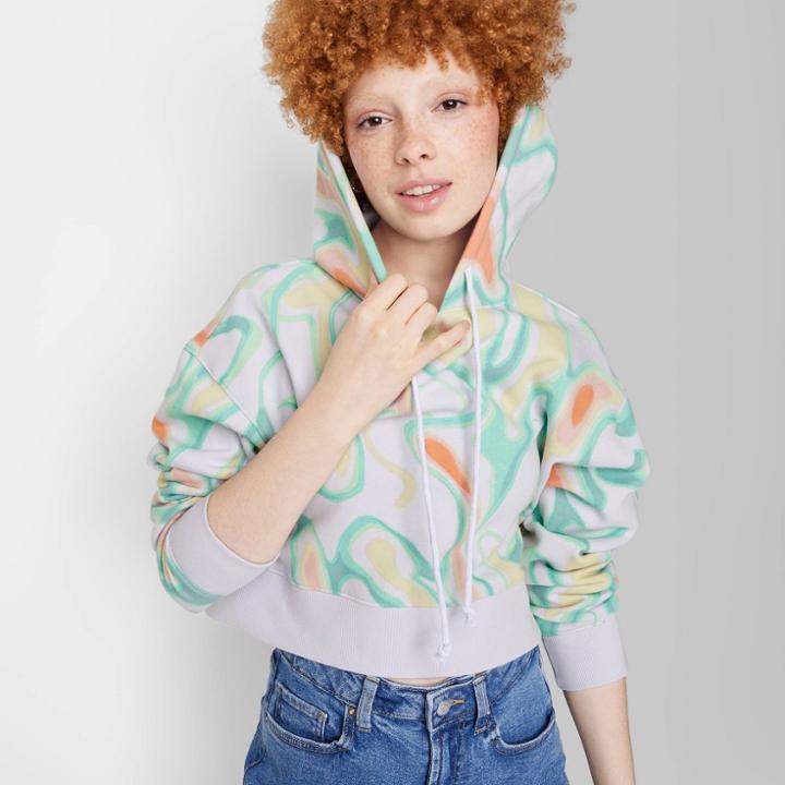 Women's Cropped Hooded Sweatshirt - Wild Fable Swirl Xxs, Multicolor