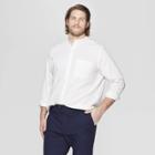 Men's Big & Tall Long Sleeve Mandarin Collared Linen Cotton Button-down Shirt - Goodfellow & Co White