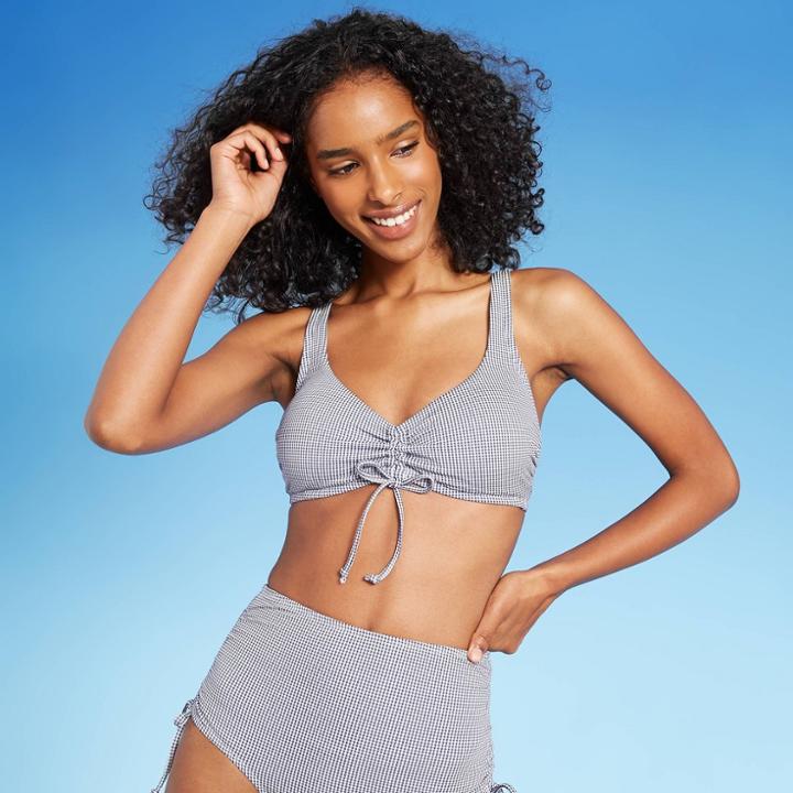 Women's Gingham Cinch Front Bikini Top - Kona Sol Navy