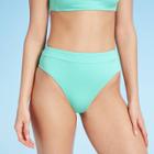 Women's Sustainably Made Ribbed High Leg High Waist Bikini Bottom - Xhilaration Green