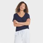 Women's Short Sleeve V-neck T-shirt - A New Day Navy