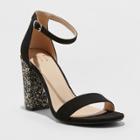 Women's Ema Glitter Satin Wide Width High Block Heel Pump Sandal - A New Day Black 11w,