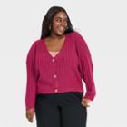Women's Plus Size Button-front Cardigan - A New Day Magenta