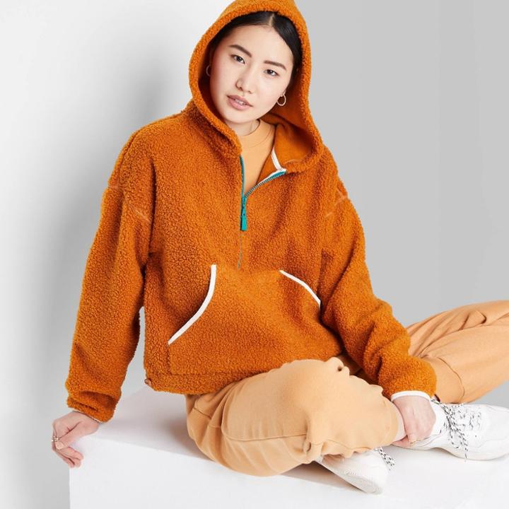 Women's Half-zip Sherpa Anorak Jacket - Wild Fable Rust