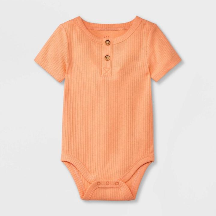 Baby Ribbed Henley Short Sleeve Bodysuit - Cat & Jack Orange Newborn