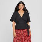 Women's Plus Size Short Sleeve Ruffle Wrap Top - Who What Wear Black X