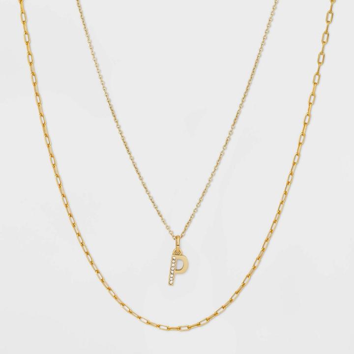 14k Gold Plated Crystal Initial 'p' Pendant Chain Necklace - A New Day Gold
