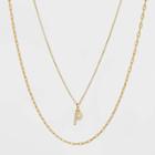 14k Gold Plated Crystal Initial 'p' Pendant Chain Necklace - A New Day Gold