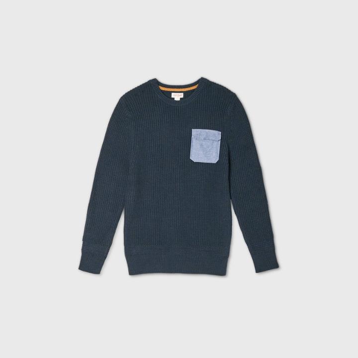 Boys' Crew Neck Sweater With Utility Pocket - Cat & Jack Navy