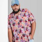 Men's Big & Tall Regular Fit Floral Print Short Sleeve Button-down Shirt - Original Use Coral
