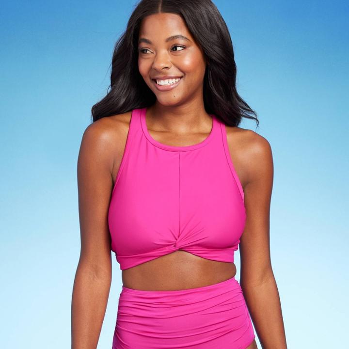 Women's Longline Twist Bikini Top - Kona Sol Pink D/dd Cup