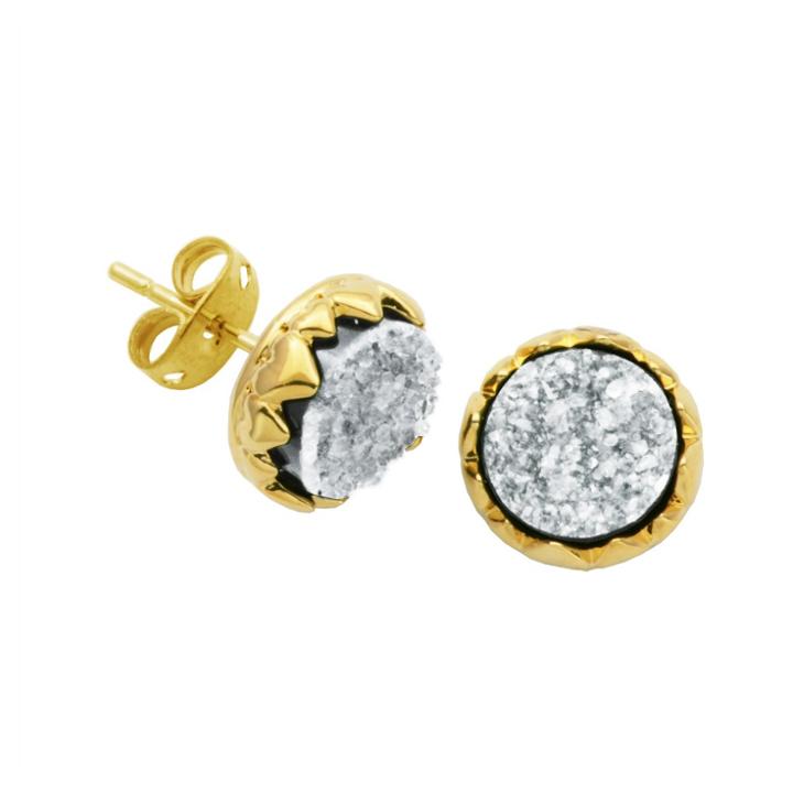 Prime Art & Jewel 18k Gold Over Fine Silver Plated Bronze Genuine Natural White Druzy Stud Earrings, Girl's, Gold/white