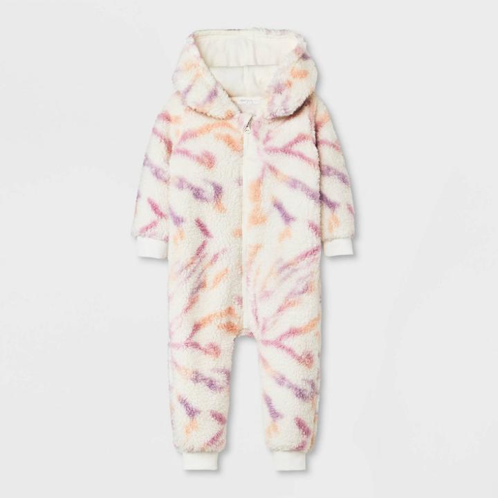Grayson Mini Baby Sherpa Hooded Tie-dye Jumpsuit - Purple Newborn