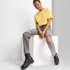 Women's Short Sleeve Botanical Dyed Boxy Cropped T-shirt - Wild Fable Yellow